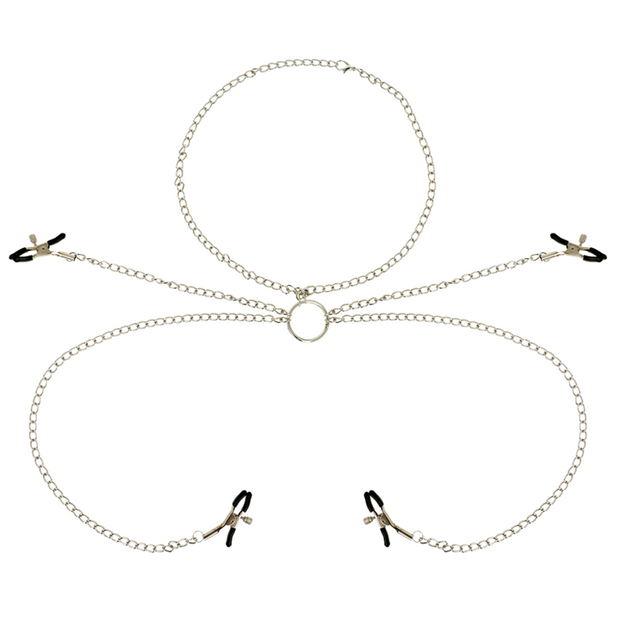 OHMAMA FETISH 4 PINCES À TÉTONS AVEC COLLIER CHAÎNE