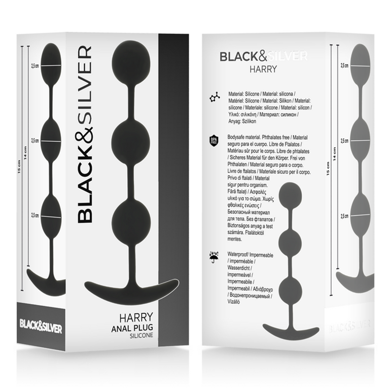 BLACK&SILVER - CHAPELET ANAL HARRY 3 SPHÈRES EN SILICONE 14 CM