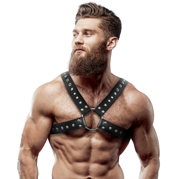 FETISH SUBMISSIVE ATTITUDE - HARNAIS DE POITRINE CROISÉ EN ÉCO-CUIR POUR HOMMES AVEC CLOUS