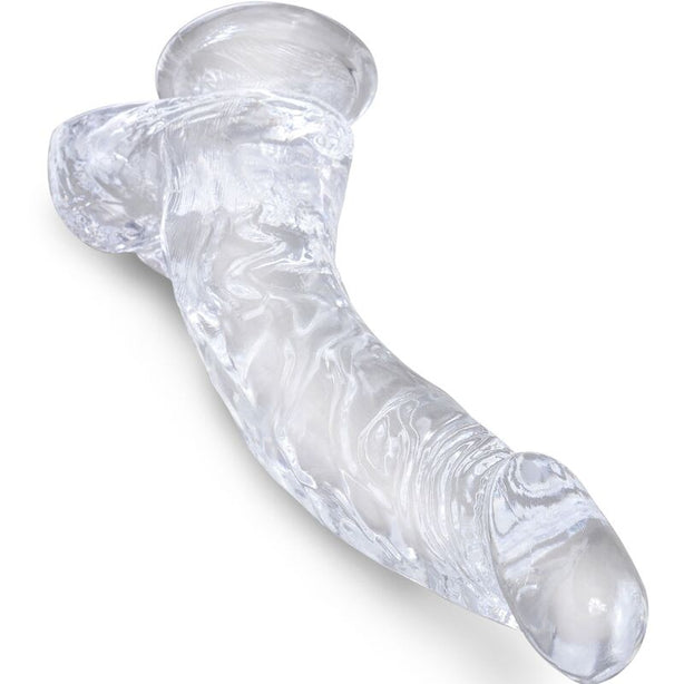 KING COCK - CLEAR PÉNIS COURBE RÉALISTE AVEC BOULES 16.5 CM TRANSPARENT
