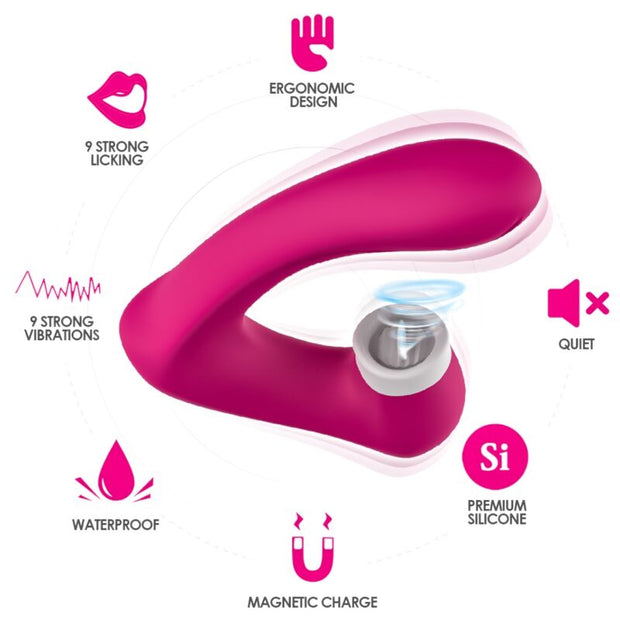 ARMONY - SECRETKISS LÉCHAGE DE CLIT VIBRANT ET VIBRATEUR FUCHSIA COURBÉ