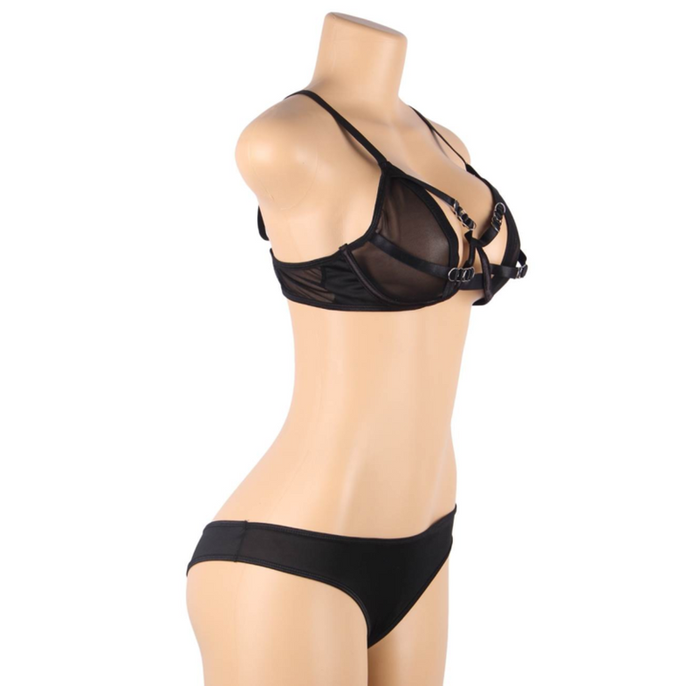 SUBBLIME - ENSEMBLE DEUX PIÈCES DE SOUTIEN-GORGE TRANSPARENT ET BANDES S/M