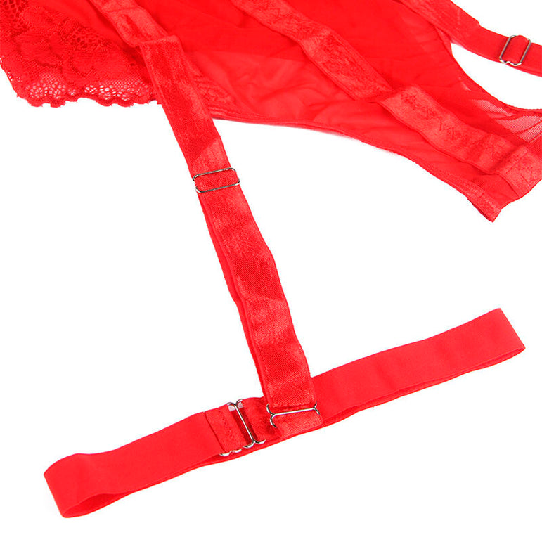 SUBBLIME - TEDDY AVEC JARRETIÈRE DÉTAIL POITRINE ROUGE S/M