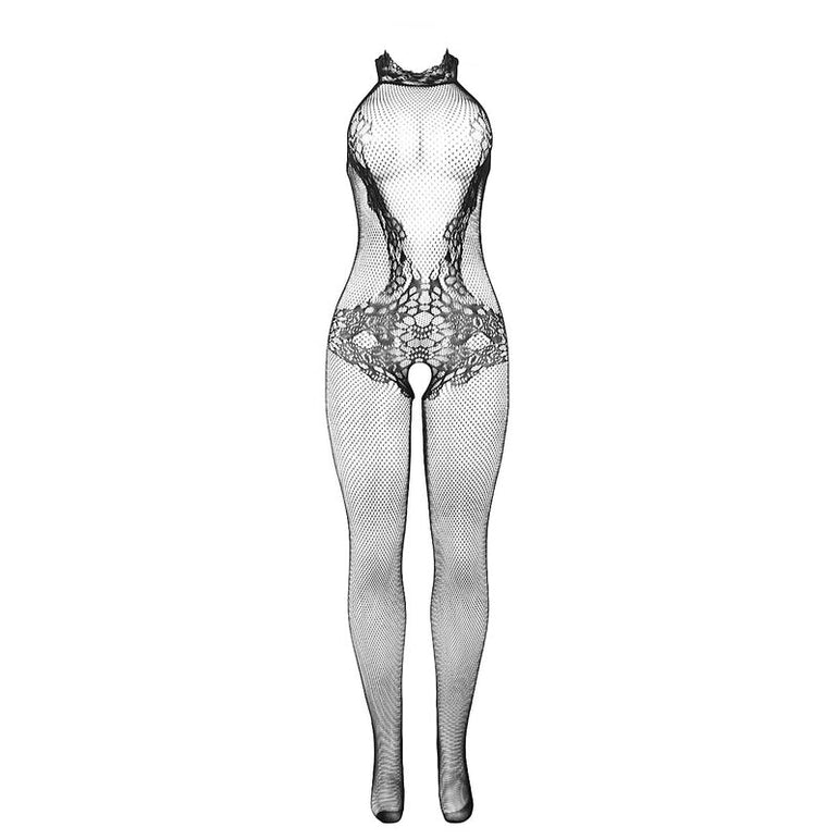 SUBBLIME - 951801 BODYSTOCKING RÉSILLE ET DENTELLE SANS FOURREAU COL MONTANT NOIR TAILLE UNIQUE