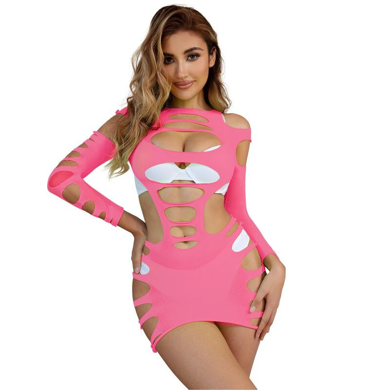 SUBBLIME - 952273 ROBE RÉSILLE ÉLASTIQUE MANCHES LONGUES ROSE TAILLE UNIQUE
