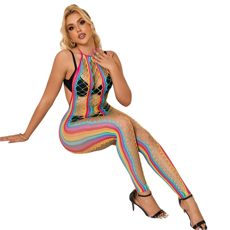 SUBBLIME - 952358 BODYSTOCKING COL DOS NU EN MAILLE ARC-EN-CIEL XS/M