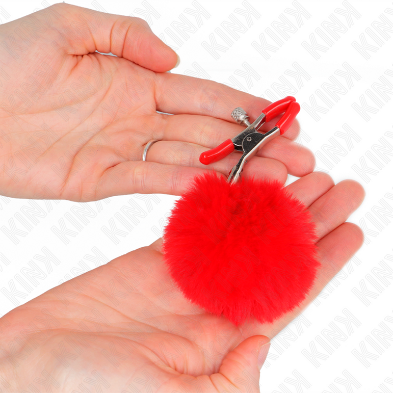 KINK - PINCE A METON BOULE FAUSSE FOURRURE ROUGE 6 CM