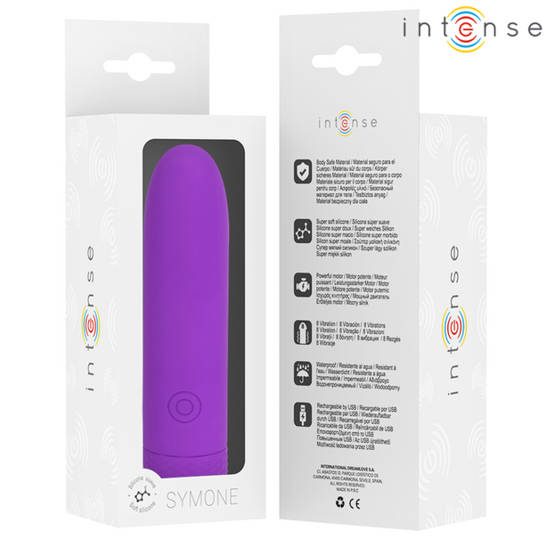 INTENSE - SYMONE BULLET VIBRANT RECHARGEABLE USB 8 VIBRATIONS VIOLET 10 X 2,2 CM