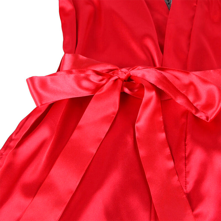 SUBBLIME - 954024 CARACO DOS TRANSPARENT EN DENTELLE + STRING ROUGE/NOIR L/XL
