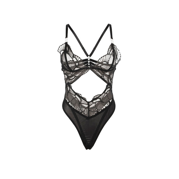 SUBBLIME - 955212 BODY TRANSPARENT AVEC DENTELLE CREUSE NOIRE S/M