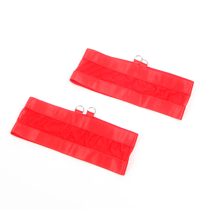 SUBBLIME - 955250 ENSEMBLE SOUTIEN-GORGE BONDAGE ROUGE AVEC JARRETELLES S/M