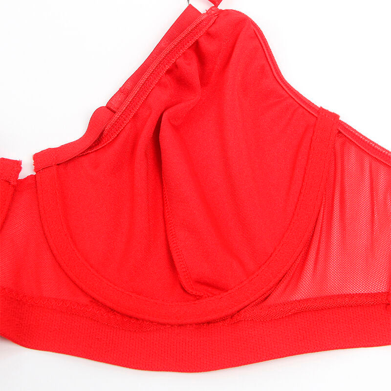 SUBBLIME - 955250 ENSEMBLE SOUTIEN-GORGE BONDAGE ROUGE AVEC JARRETELLES S/M