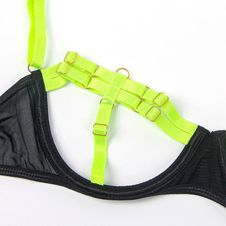 SUBBLIME - 955274 ENSEMBLE SOUTIEN-GORGE AVEC COLLIER ET DÉTAILS DE JAMBES VERT FLUORESCENT S/M