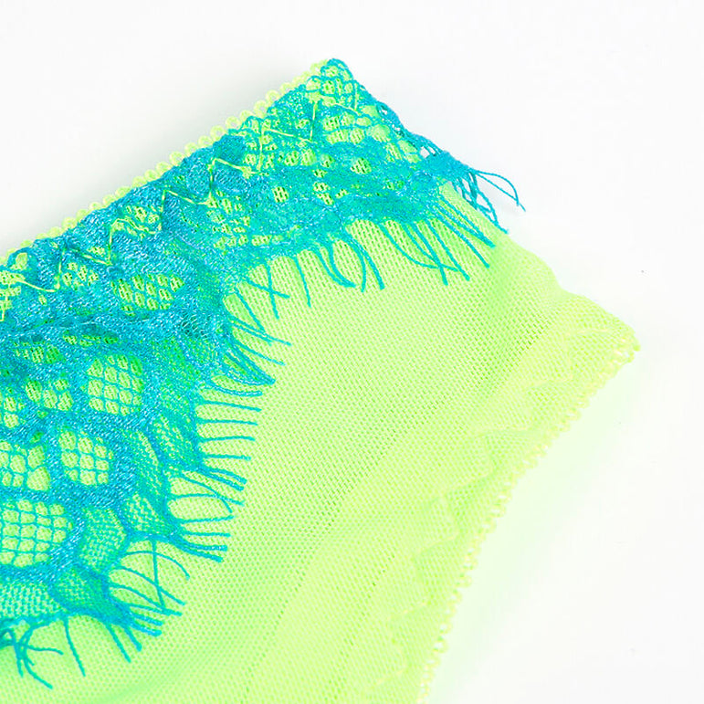 SUBBLIME - 955328 ENSEMBLE SOUTIEN-GORGE AVEC LIGNES DENTELLE ET JARRETELLE VERT ET BLEU L/XL