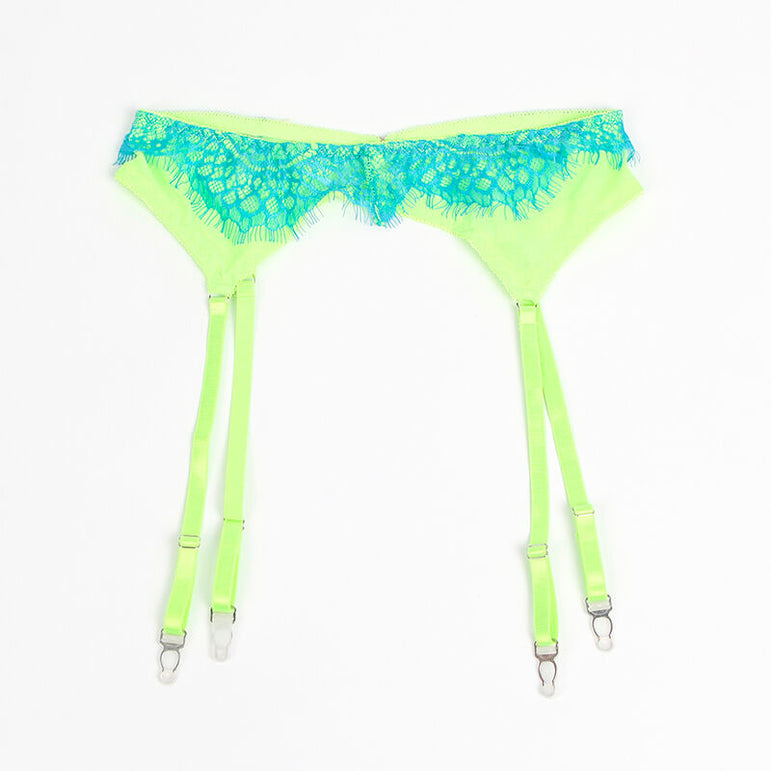 SUBBLIME - 955328 ENSEMBLE SOUTIEN-GORGE AVEC LIGNES DENTELLE ET JARRETELLE VERT ET BLEU L/XL