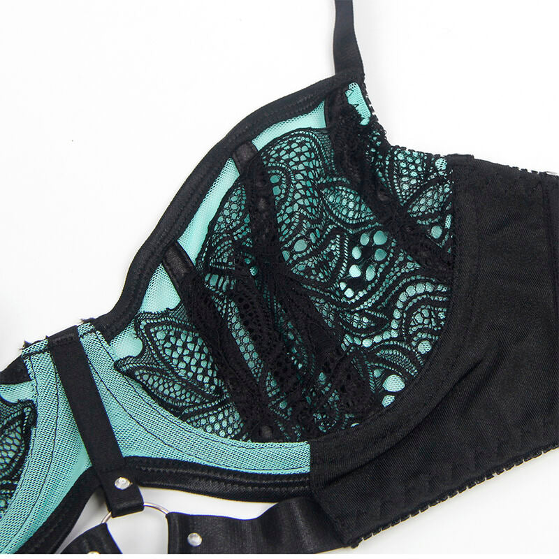 SUBBLIME - 955557 ENSEMBLE SOUTIEN-GORGE EN CUIR VERNI VERT AVEC FERMETURE ÉCLAIR S/M