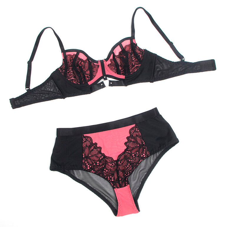 SUBBLIME - 955571 ENSEMBLE SOUTIEN-GORGE EN CUIR VERNI ROSE AVEC FERMETURE ÉCLAIR S/M