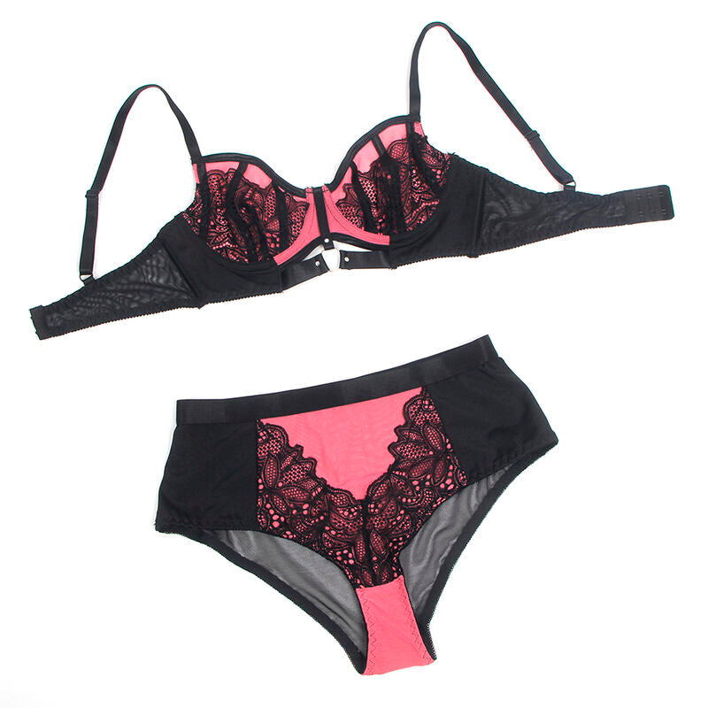 SUBBLIME - 955571 ENSEMBLE SOUTIEN-GORGE EN CUIR VERNI ROSE AVEC FERMETURE ÉCLAIR S/M