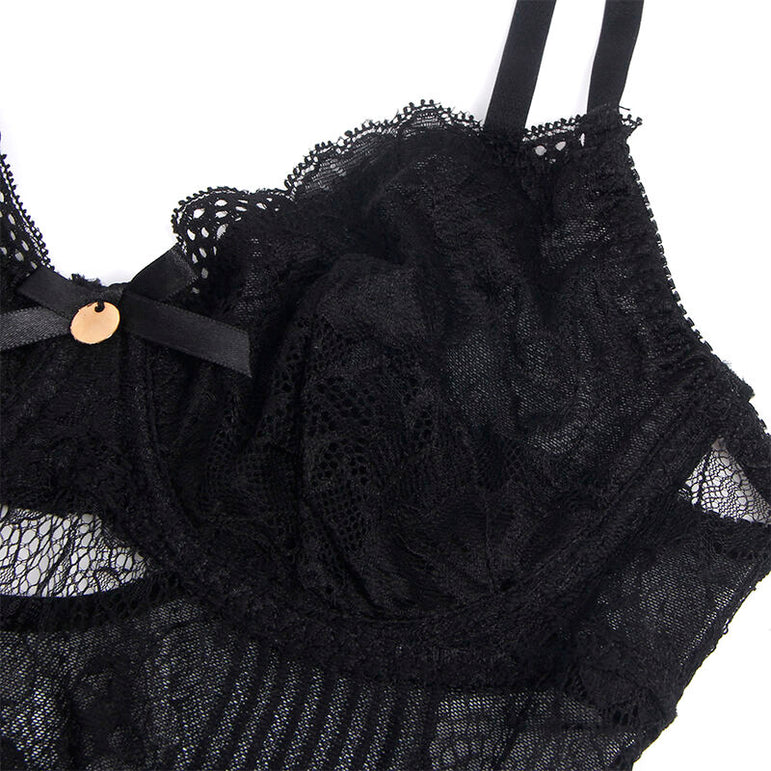 SUBBLIME - 955618 BODY EN DENTELLE AVEC FERMETURE EN BAS NOIR S/M