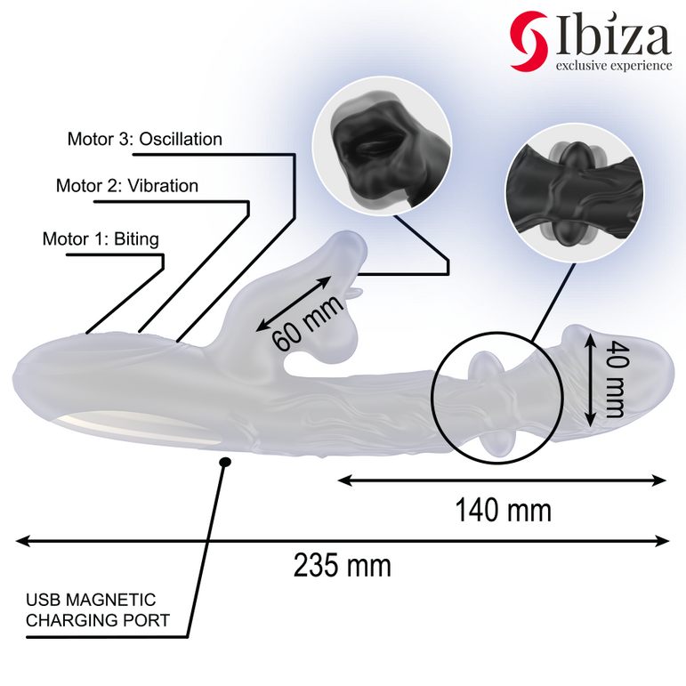 IBIZA - VIBRATEUR ET STIMULATEUR DE CLITORIS AVEC EFFET DE MORDRE ET DE ROTATION