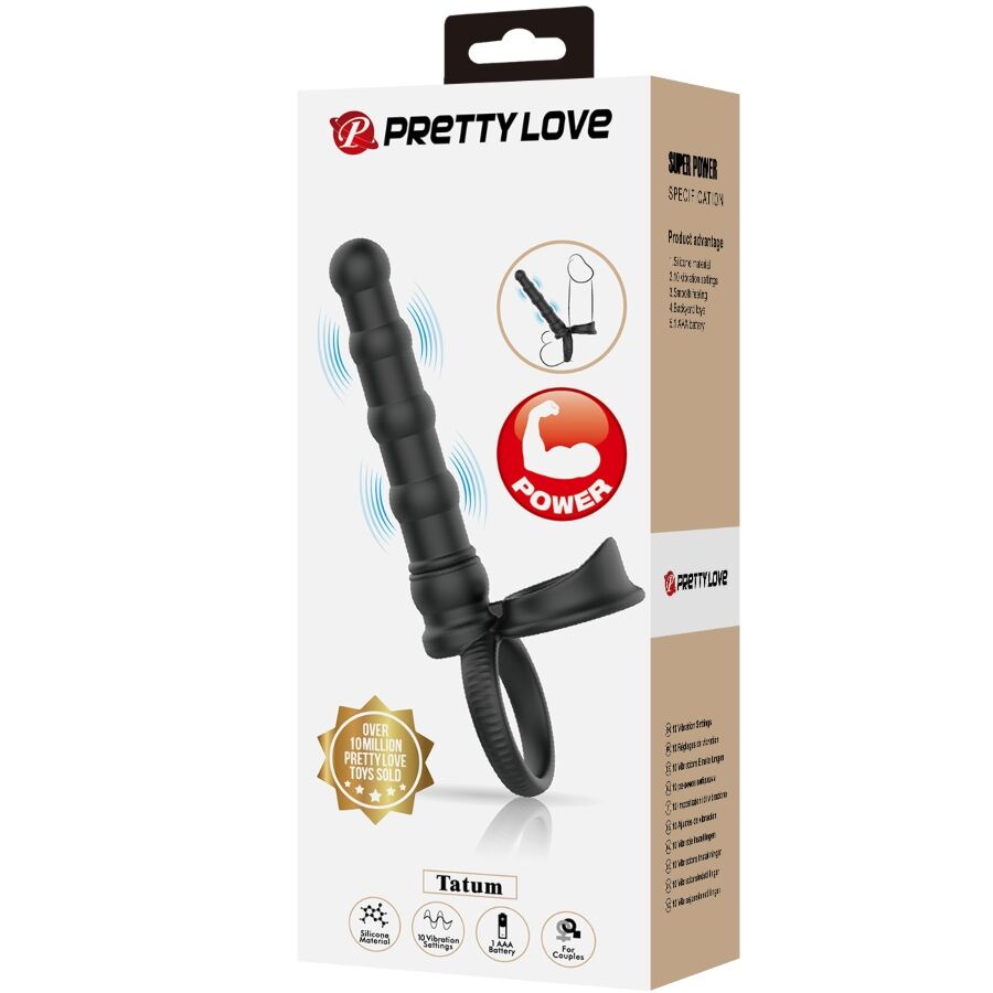 PRETTY LOVE - ANNEAU PÉNIS VIBRANT TATUM AVEC PLUG 10 VIBRATIONS NOIR