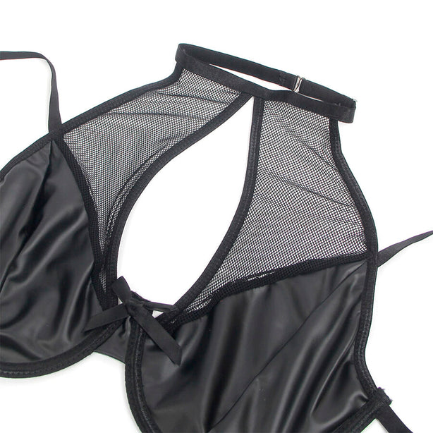 SUBBLIME - 957582 ENSEMBLE SOUTIEN-GORGE ET JUPE EN CUIR NOIR S/M