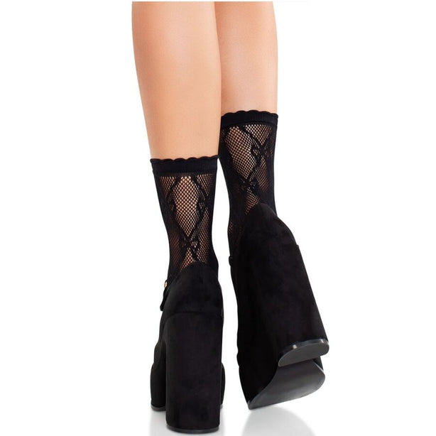 LEG AVENUE - CHAUSSETTES NOIRES EN DENTELLE AVEC NŒUD