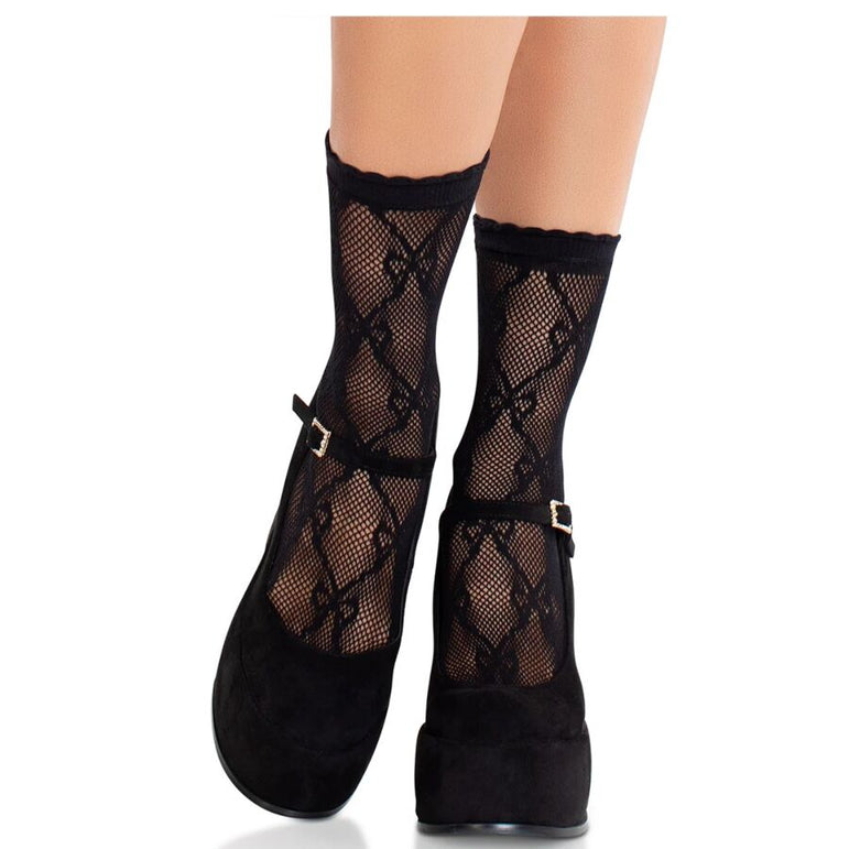 LEG AVENUE - CHAUSSETTES NOIRES EN DENTELLE AVEC NŒUD