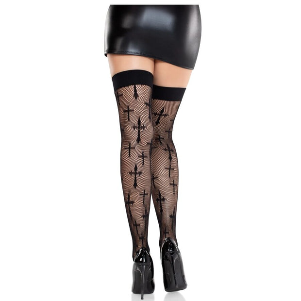 LEG AVENUE - BAS EN DENTELLE WORSHIP ME NOIRS