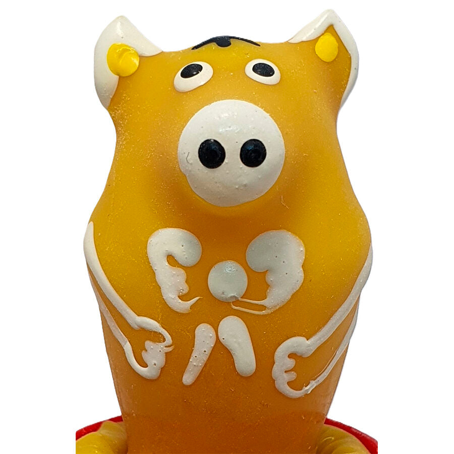 CONDOMERIE - PRÉSERVATIFS FANTAISIE PEINTS À LA MAIN COCHON ASSIS JAUNE