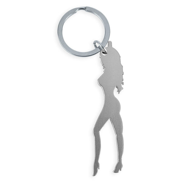 DIABLO PICANTE - PORTE-CLÉS AVEC SILHOUETTE FÉMININE ARGENTÉE AVEC DÉCAPOTEUR