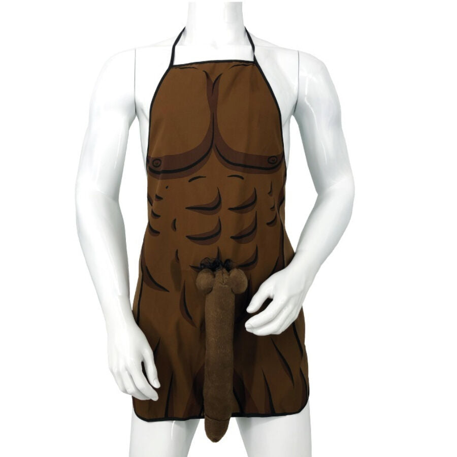DIABLO PICANTE - TABLIER MUSCLÉ AVEC PÉNIS 3D EN TON MARRON