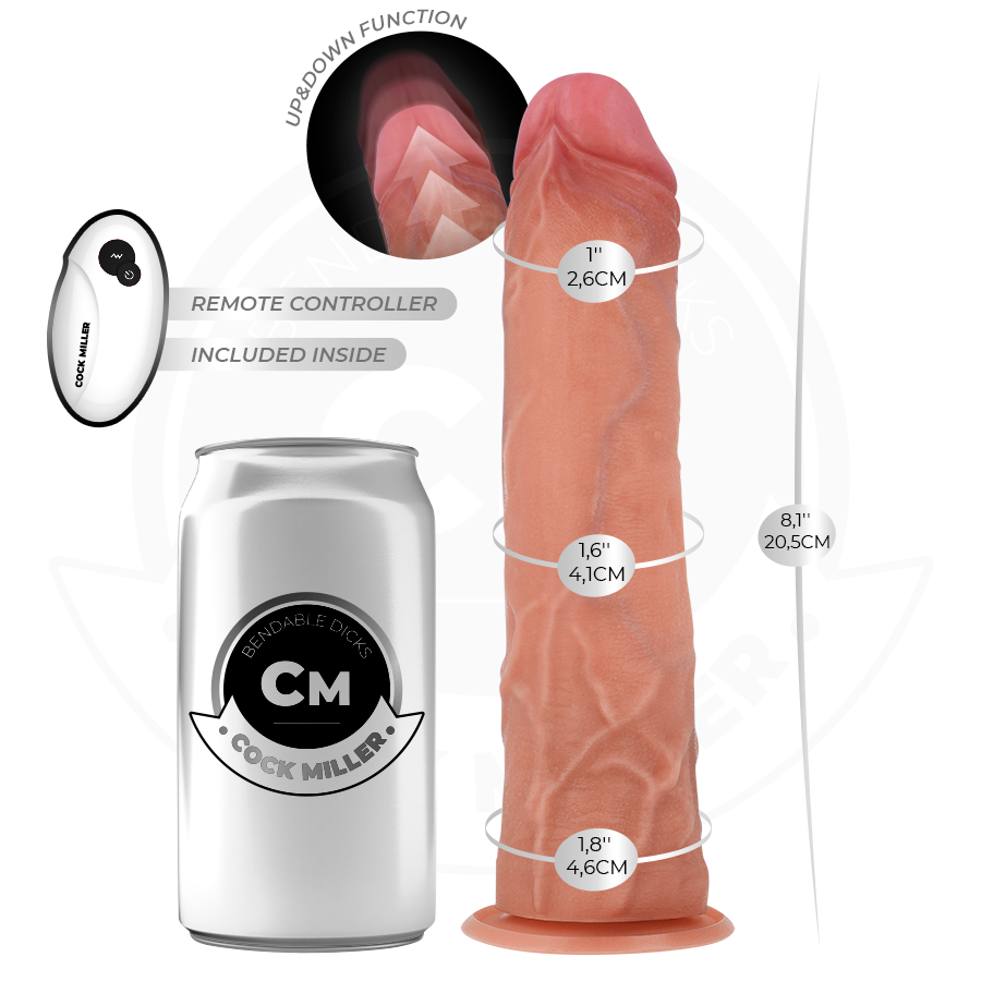 COCK MILLER - GODE HYPER-RÉALISTE À VENTOUSE ET À POUSSÉE AVEC TÉLÉCOMMANDE 20,5 CM