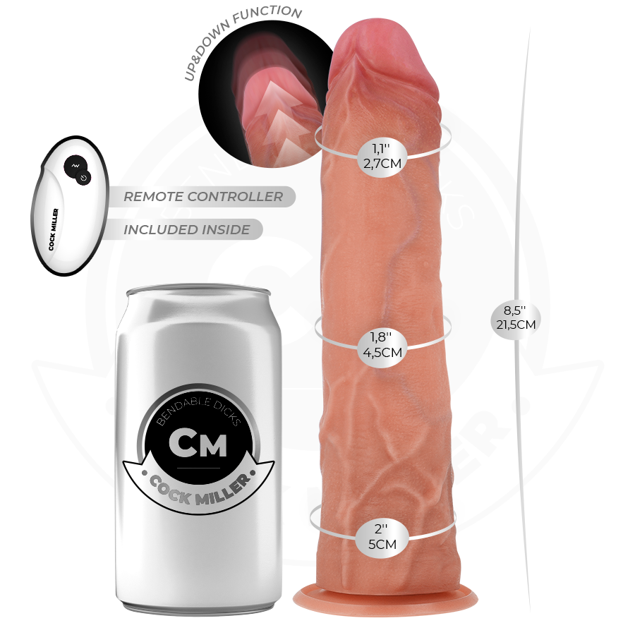 COCK MILLER - GODE HYPER-RÉALISTE À VENTOUSE ET À POUSSÉE AVEC TÉLÉCOMMANDE 21,5 CM