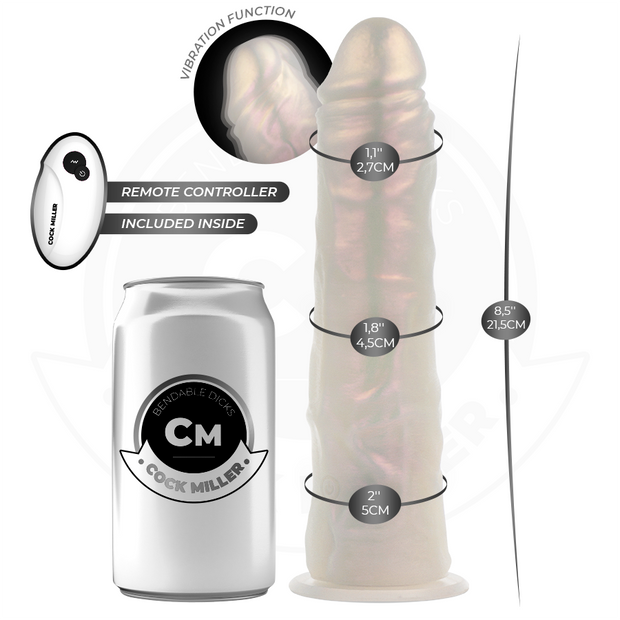 COCK MILLER - GODE AVEC VENTOUSE, LUMIÈRES ET VIBRATIONS AVEC TÉLÉCOMMANDE BLANC 21,5 CM