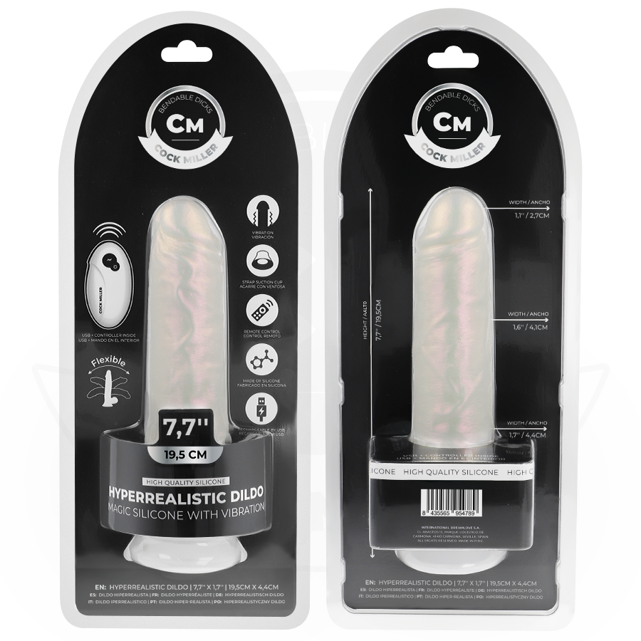 COCK MILLER - GODE AVEC VENTOUSE, LUMIÈRES ET VIBRATIONS AVEC TÉLÉCOMMANDE BLANC 19,5 CM