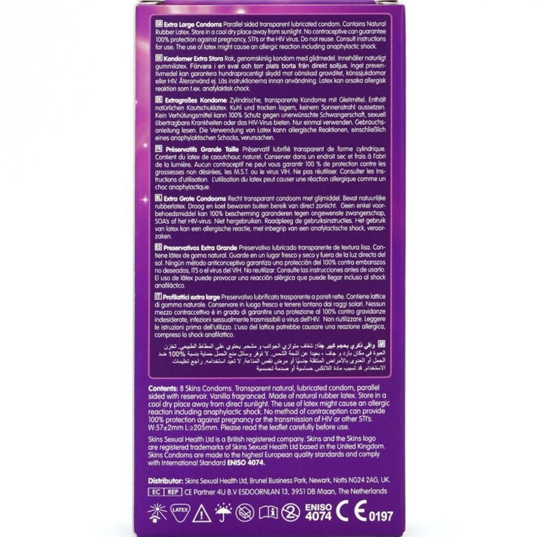 SKINS - PACK DE 8 PRÉSERVATIFS EXTRA LARGES PREMIUM