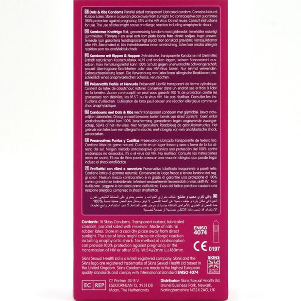 SKINS - PACK DE 16 PRÉSERVATIFS PREMIUM DOTS & RIBS