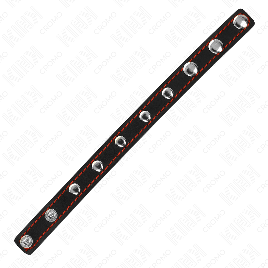 KINK - ANNEAU PÉNIS EN CUIR AVEC FERMETURE À PRESSION DOUBLURE ROUGE 21 X 1,5 CM