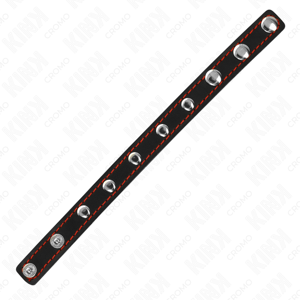 KINK - ANNEAU PÉNIS EN CUIR AVEC FERMETURE À PRESSION DOUBLURE ROUGE 21 X 1,5 CM