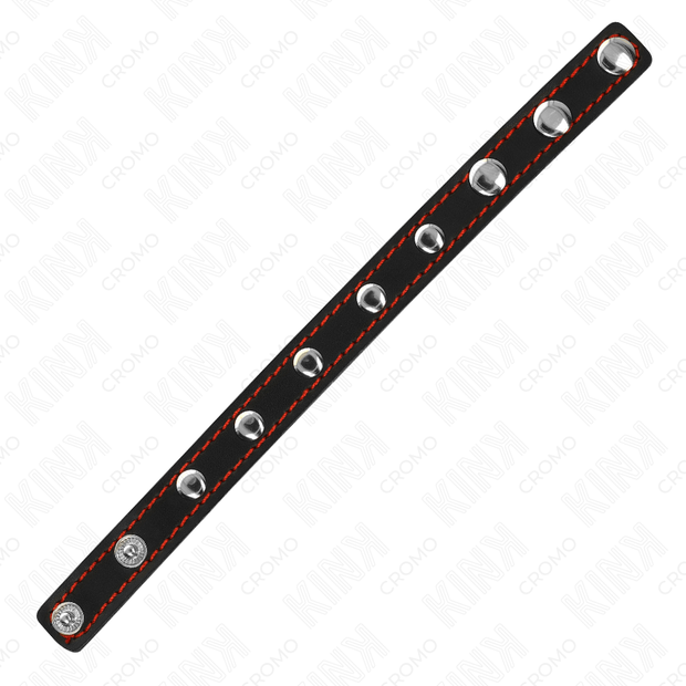KINK - ANNEAU PÉNIS EN CUIR AVEC FERMETURE À PRESSION DOUBLURE ROUGE 21 X 1,5 CM
