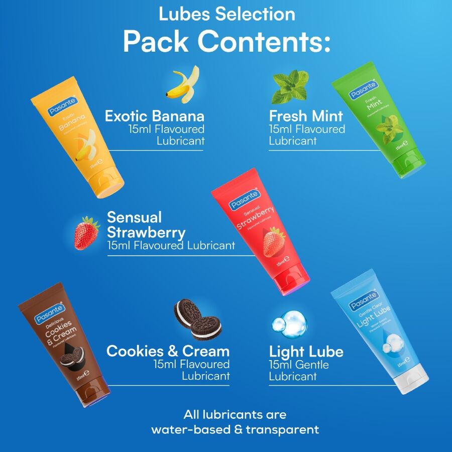 PASANTE - PACK LUBRIFIANTS SAVEURS ASSORTIES 5 UNITÉS X 15 ML