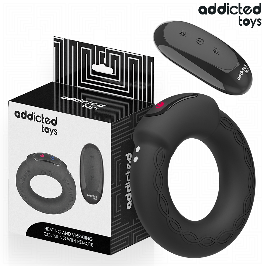 ADDICTED TOYS - ANNEAU PÉNITENTIAIRE VIBRANT À EFFET CHAUFFANT AVEC TÉLÉCOMMANDE