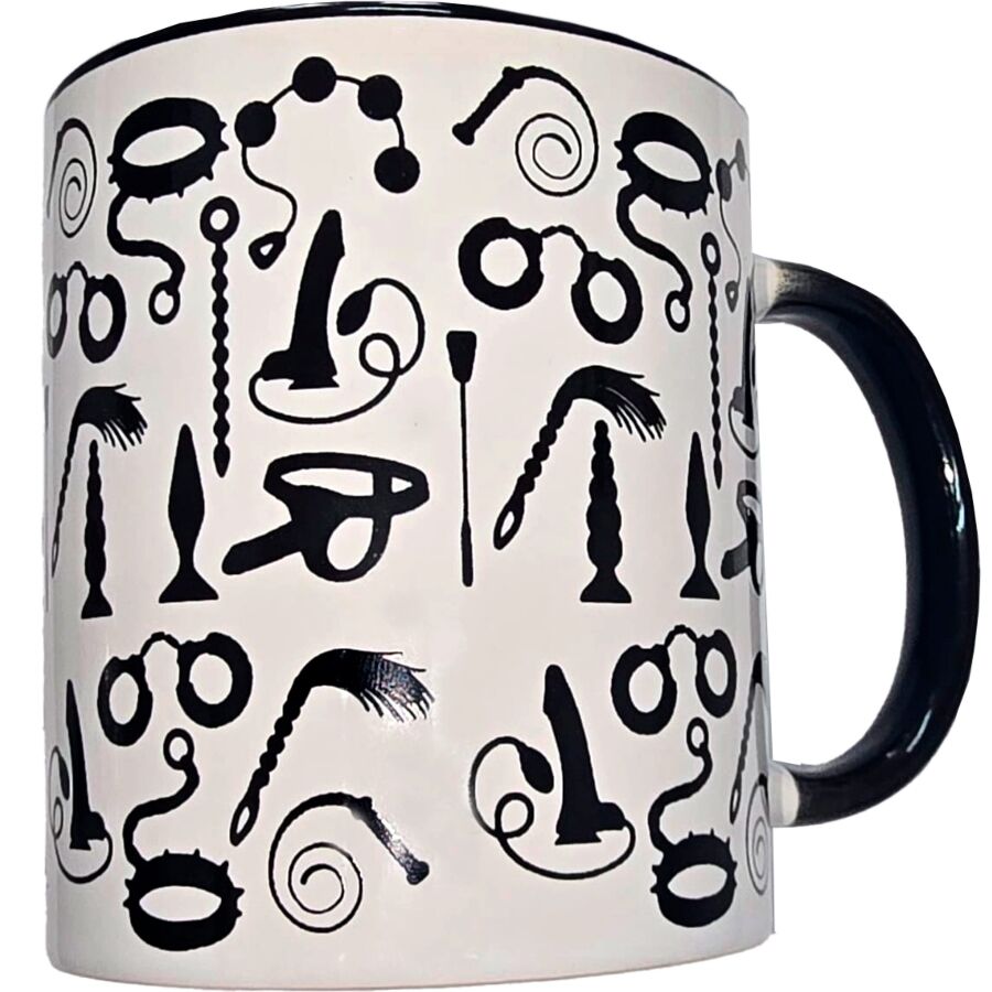 DIABLO PICANTE - TASSE BONDAGE BLANCHE AVEC ANSE NOIRE 370 ML
