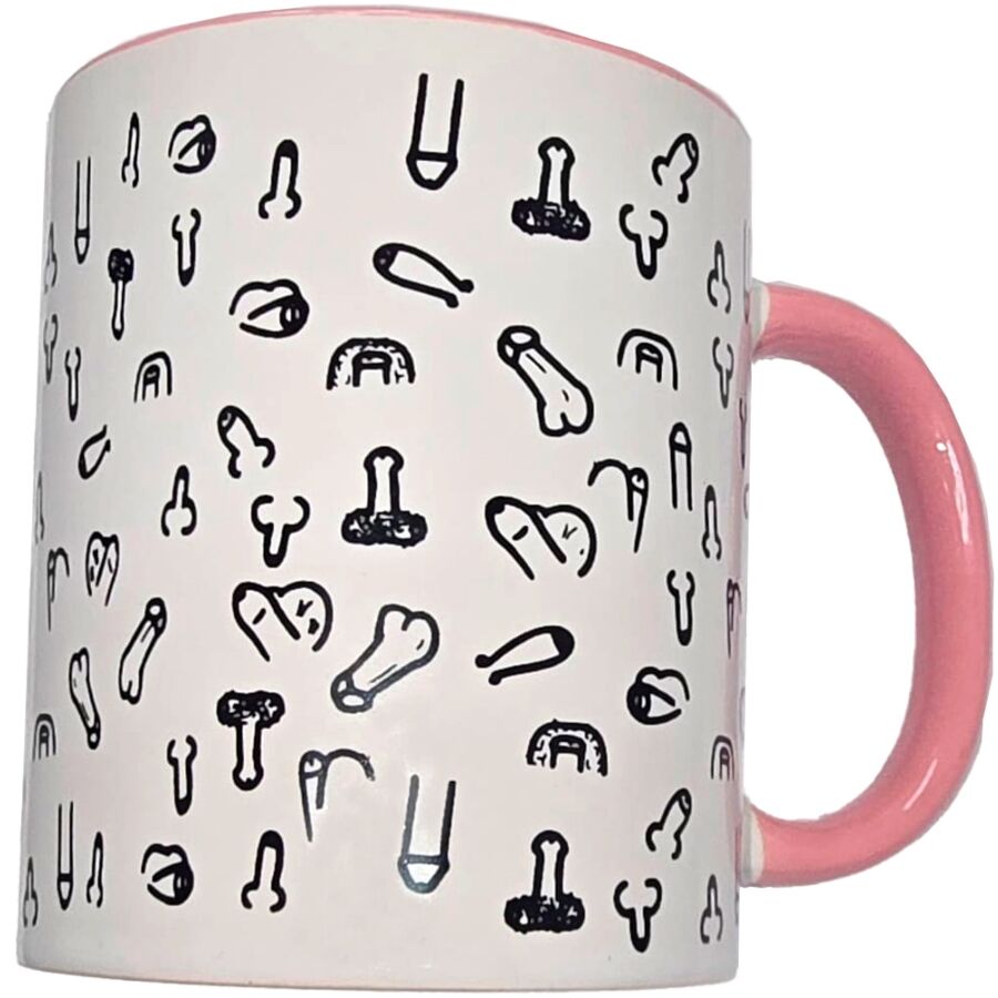DIABLO PICANTE - TASSE PÉNIS BLANC AVEC ANSE ROSE 370 M