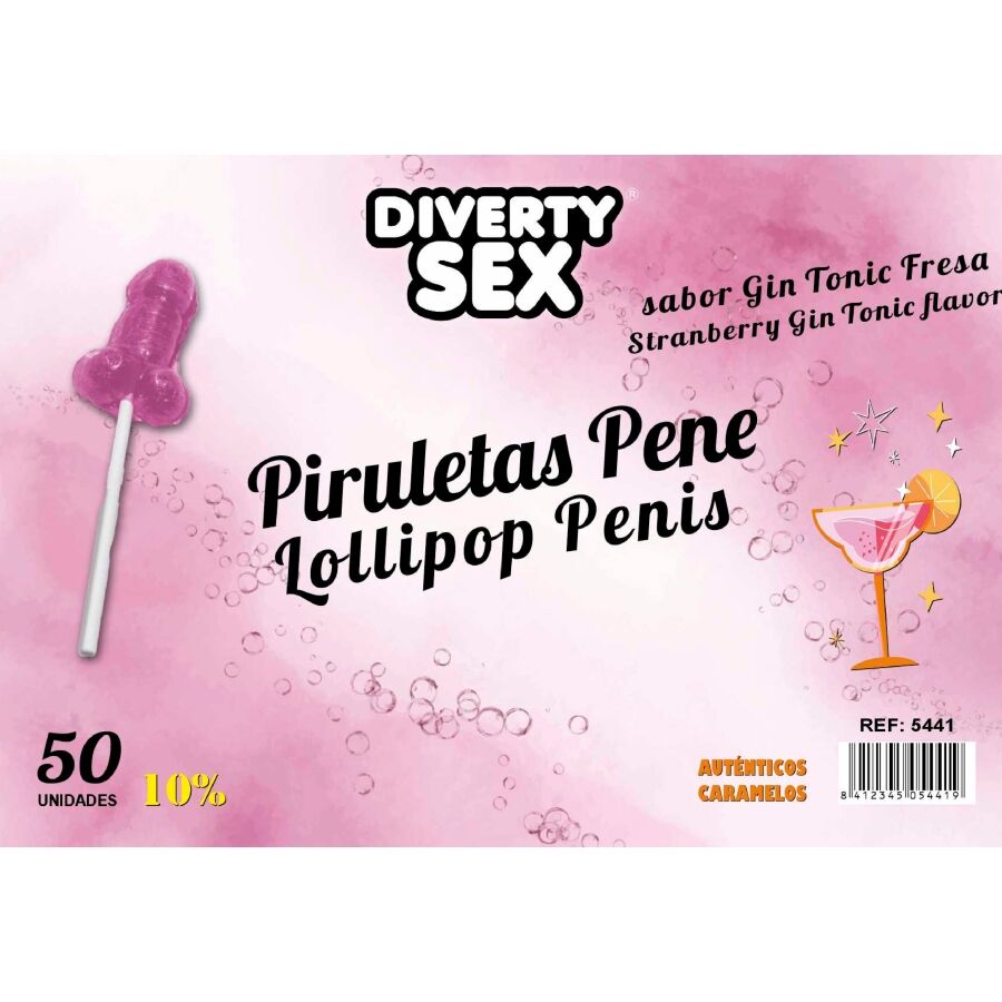 DIABLO GOLOSO - 50 SUCETTES PÉNIS GIN TONIC SAVEUR FRAISE 10% ALCOOL