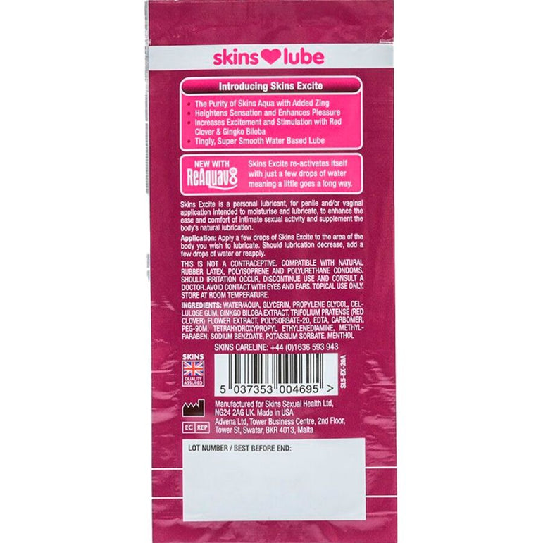 SKINS - EXCITE LUBRIFIANT À BASE D'EAU DOSE UNIQUE 5 ML
