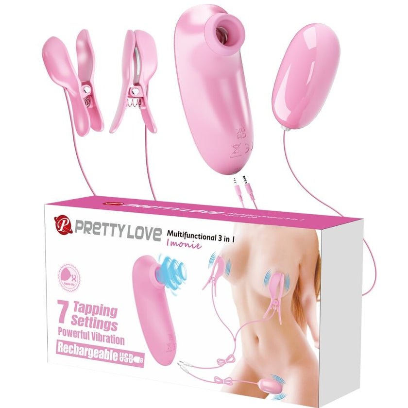 PRETTY LOVE - IMONIE ENSEMBLE MULTIFONCTIONNEL 3 EN 1 AVEC VENTOUSE, TÉTONS ET CLITORIS