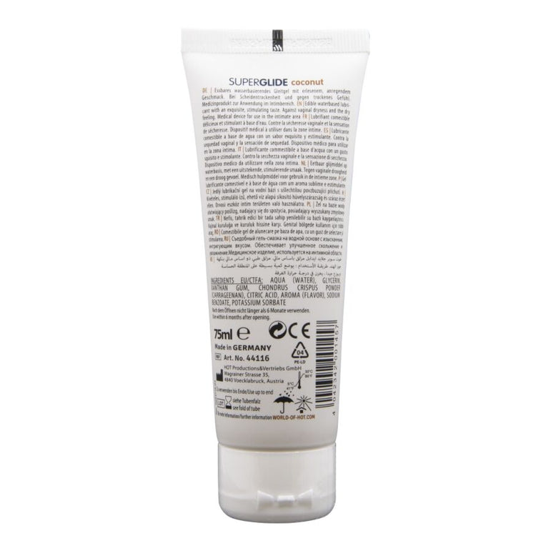 HOT - SUPERGLIDE LUBRIFIANT COMESTIBLE À BASE D'EAU ET DE NOIX DE COCO 75 ML