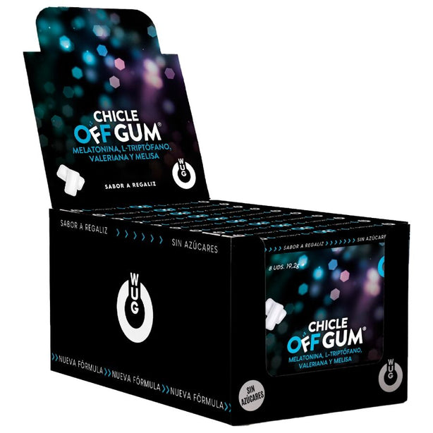 WUG GUM - OFF À BASE DE VALÉRIANE, DE TRYPTOPHANE, DE MÉLISSE ET DE MÉLATONINE | PRÉSENTOIR 12 X 8 UNITÉS